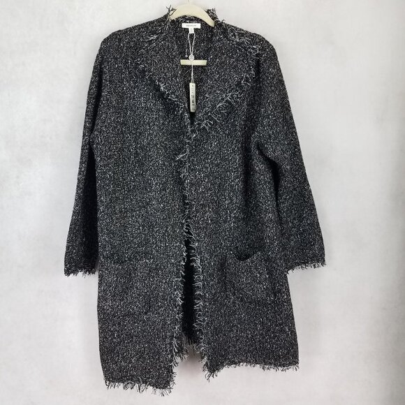 NEW Max Studio Plus Size 1X Open Front Fringed Open Front Cardigan Sweater Black - Picture 1 of 10